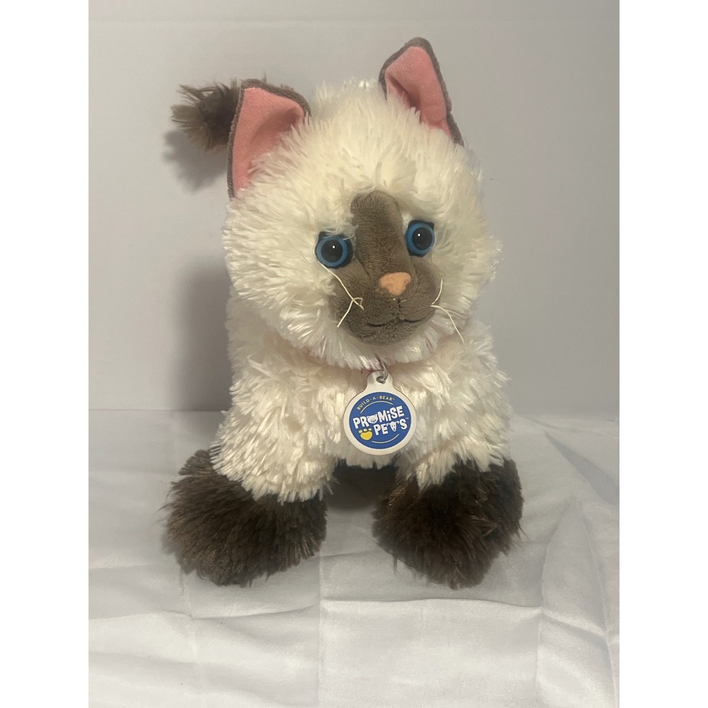 Build-A-Bear Promise Pets Siamese Cat Plush Cream Brown Blue Eyes Red Collar 12"